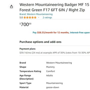 Western Mountaineering Badger MF Sleeping Bag 15 Degrees Price.jpg